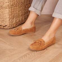 休闲百搭简约纯色平底乐福鞋 - 駝色 - 查看 5