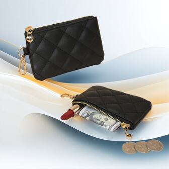 Quilted Pattern Case Lightweight Zipper Pattern Id Card Cash Credit Card Pocket Small Pocket Wallet Short Wallet Minimalist Fashion Modern Business Travel For Birthday Gift Anniversary On Valentine Day Women Female Lady Girls Wallet Keychain Back To School Supplies For Women Wallet Mini Wallet Purse Wallet Coin Wallet