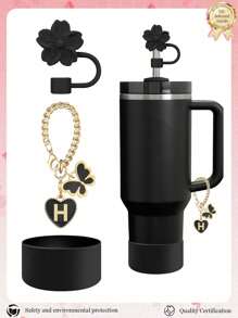 3pcs Accessories Designed For 30-40oz Cups, Pink Letter Cup Marker & Silicone Hibiscus Flower Straw Caps, , Reusable Straw Caps For 10mm Large Diameter Straws, Cute LetterStanley AccessorySelf-Adhesive Chenille Letter,Cup Accessories.Compatible With Stanley Backto School /Beach Essentials