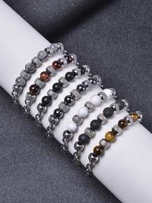 1 pieza Pulsera de hombre con cuentas de ojo de tigre, de estilo fashionable, versátil y minimalista, apta para uso diario