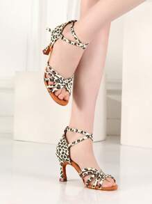 Women's Latin Dance Shoes, High-Heeled Dance Sandals, Leopard Print Dance Shoes, Salsa Dance Shoes, Ballroom Performance Practice Dance Shoes