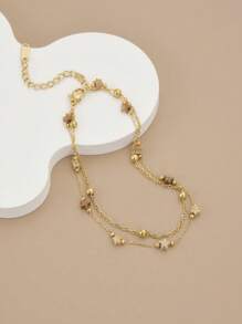 1pc Natural Stone Star & Stainless Steel Women Beach Anklet - Yellow Gold - View 1