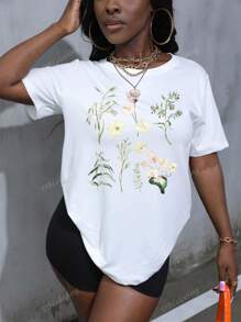Camiseta con estampado floral para mujer, camiseta de verano con diseño de flores de campo salvajes, naturaleza, manga corta, camiseta para jardineros y plantas