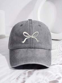 1pc Vintage Washed Embroidered Bow Baseball Cap, Fashion & Graceful Sun Hat For Women Outdoor