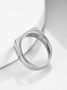 1 pieza Anillo de mujer rectangular liso de acero inoxidable de moda - Plateado - Ver 5