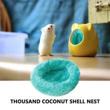 Cama de coco para hámster, refugio de hámster natural de coco, hamaca de suspensión, cama de cáscara de coco para hámster con almohadilla térmica para pequeños animales. (Nota: Las cáscaras de coco son productos naturales y los arañazos en el interior son normales.)