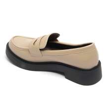 Women's Flat Loafers With Decorative Buckle And Thick Sole - Beige - View 3