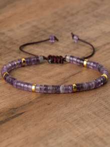 1pc Natural Stone Turquoise Beaded Woven Adjustable Bracelet, Gift For Women