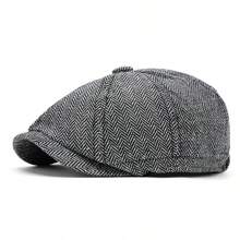 Retro British Plaid Octagonal Cap Men, Autumn/Winter Fashion Beret Cap, Korean Style Newsboy Hat