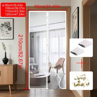 1 Piece White Magnetic Screen Curtain - Pet Friendly, No Punch Hole Installation, Thin Mesh With Strong Magnet, Breathable & Tear Resistant, Pushpin & Double Sided Tape Included, Magnetic Curtain Included