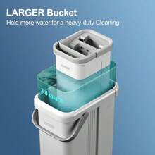 JOYMOOP - Juego de fregona y cubeta con escurridor, con Manos Libres, 3 Almohadillas para Orejas de Microfibra Lavables, Uso en húmedo y, Sistema de Limpieza de Suelos - blanco - Ver 5