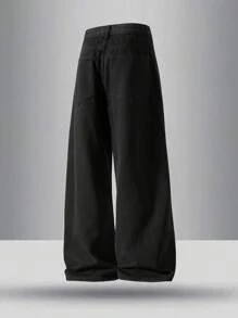 2pcs/Set Men Wide Leg Jeans, Vintage Distressed Blue Relaxed Straight Leg Casual Jeans, Black Retro Street Style Denim Pants, Great Gift For Husband Or Boyfriend