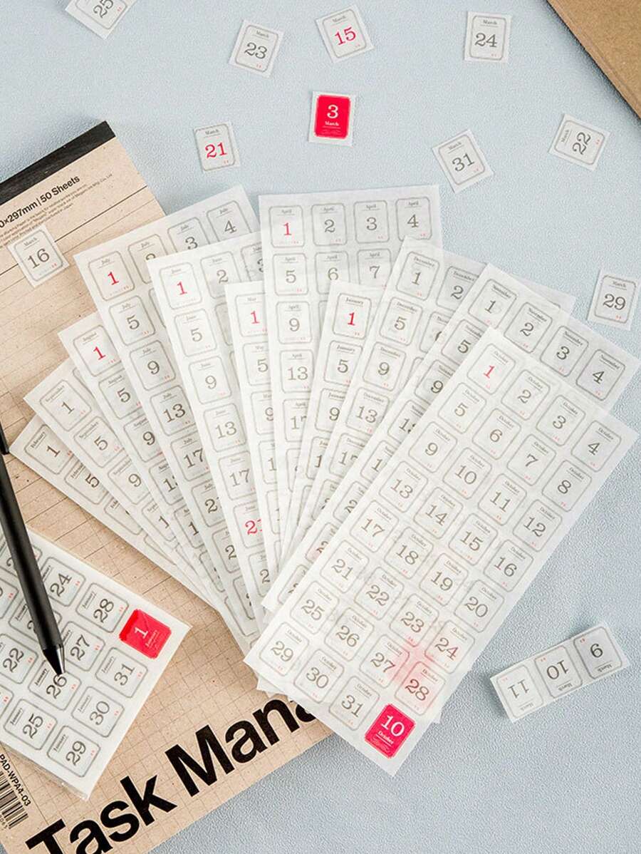 12 张日历贴纸,共 365 张,日历贴纸,笔记本装饰贴纸,365 天日期贴纸,优雅装饰,记录时间表 - 彩色 - 查看 1