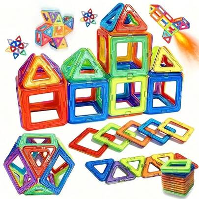 Magnetic Building Blocks Set - Creative DIY Assembly Toy, Improve Hand-Eye Coordination, Promote Brain Development, Colorful ABS Magnets, Suitable As Holiday/Birthday Gift - Random Color