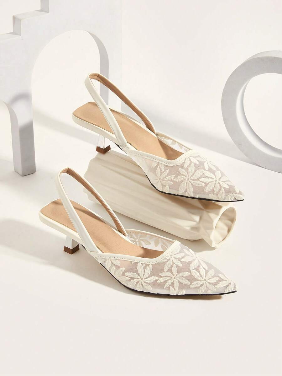 Giày cao gót quai hậu khoét hở độc đáo, thanh lịch dành cho nữ năm 2024, hàng mới về, sang trọng, gót nhọn, dự tiệc, trang phục mùa hè. - trắng - Xem 1