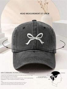 1pc Vintage Washed Embroidered Bow Baseball Cap, Fashion & Graceful Sun Hat For Women Outdoor