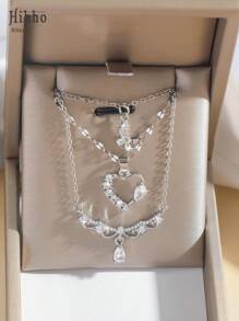 Hihho 3pcs Elegant Necklace Set With Hollow Heart, Flower, Butterfly Charms Embedded With Shiny Zirconia Stones, Luxury Jewelry Gift For Women, Suitable For Daily Wear & Festivals - Silver - View 3