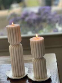 条纹美学几何装饰蜡烛，婚礼，婚礼装饰，几何浮雕柱形蜡烛，香薰蜡烛，适合家居装饰，摄影道具 - 彩色 - 查看 11