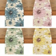 1pc/1set Sunflower Pattern Linen Placemats, Tablecloth And Table Runner Set, 12"X18"/13"X72" Seasonal Kitchen Dining Table Decor, Party & Home Decoration - Multicolor - View 11