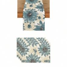 1pc/1set Sunflower Pattern Linen Placemats, Tablecloth And Table Runner Set, 12"X18"/13"X72" Seasonal Kitchen Dining Table Decor, Party & Home Decoration - Multicolor - View 15