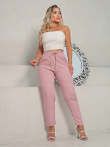 TEREZA Women's Trousers With PREMIUM Linen Italian Hem And Casual Elastic Waistband - 玫瑰 - 查看 4