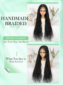 A ANYTIME 波西米亚风蕾丝编织假发，长波浪钩针编织辫子假发，带婴儿头发，手工无结编织辫子波浪头带接发 - 黑色 - 查看 5