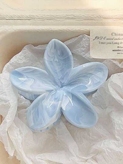 1pc Ladies' Blue Tie-Dye Floral Hair Claw Clip, Suitable For Beach Vacation Hair Accessories, Daily Use, Gift For Women Hair Clips Hair Jaw Clip Hair Clamps Hair Clutch Hair Catcher Clip, School Stuff, College Fall Winter Flower Summer