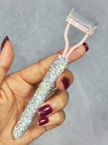 1pc Steel Eyelash Comb With Rhinestones, Luxurious Eyelash Curler & Groomer Tool, Compact & Portable, Say Goodbye To Clumpy Lashes - Multicolor - View 10