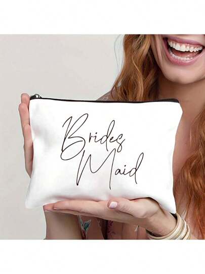 1pc Bridesmaid Cosmetic Bag With Zipper, Wedding Travel Makeup Bag, Suitable For Wedding, Bridal Shower, Bachelorette Party, Party Gift