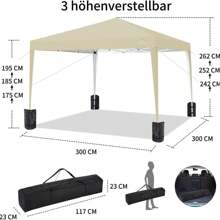 COBIZI Tonnelle Pavillon 3x3m étanche et stable, pliable, tente de jardin, tente de fête, tente à bière, tente de jardin pliable avec 4 sacs de sable, hauteur réglable