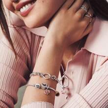 New Design Figure-Eight Flower Symbol Snake Bone Bracelet, Suitable For 925 Sterling Silver DIY Bangle, Fashionable Jewelry For Women, Birthday And Wedding - Silver - View 3