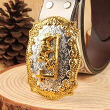 Sunflower Edge Horse Head Cowboy Style 3.7cm Width West Horsehead Belt Buckle, Smooth Circle Hole Pattern Print, Fashionable - Multicolor - View 4