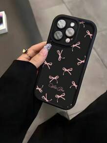 Minimalist Bow Carve Design Black Painted Soft Protective Phone Case Cover Compatible With IPhone 16/15/XR/16 Pro Max 7P 8P P12 Pro Max P13 Pro Max P14 Pro Max P13 P14 P11 P12 P14, XS/S/XS Max/7 8 S2 A03S A03 Core A04 A12 A13 A14 A21S A22 A23 A24 A32 A33 A34 A5 A51 A52 A53 A54, Cute & Fashionable Thick