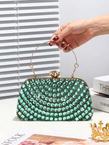 女士手拿包，带大颗水钻，适合婚礼、派对、舞会、生日礼物，可装手机和化妆品，容量大 - 綠色 - 查看 2