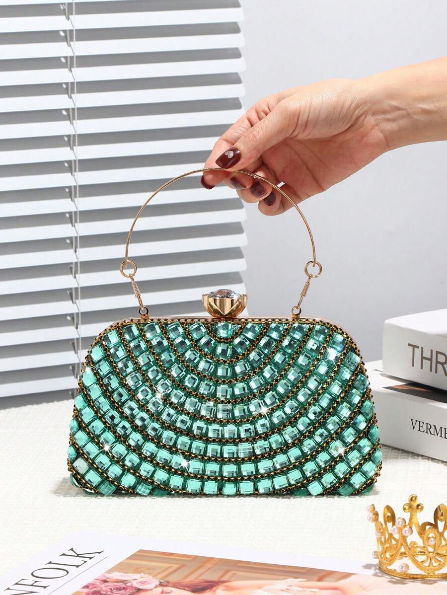 女士手拿包，带大颗水钻，适合婚礼、派对、舞会、生日礼物，可装手机和化妆品，容量大