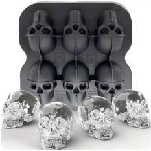 Molde de bola de hielo de calavera de silicona 3D, bandejas de cubos de hielo flexibles, bandejas de hielo libres de BPA para congelador, fabricante de bolas de hielo de cóctel de cabeza de calavera de horror - 6 cuadrículas - Ver 7