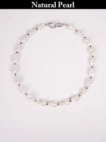 1pc Fashion Natural Baroque Pearl Necklace, White Asymmetrical Style Pearl Necklace, Suitable For Men Or Daily Wear, Gift Box For Holiday
