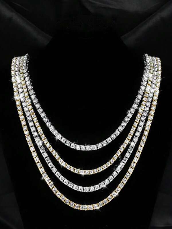 1 قطعة قلادة تنس مرصعة بالراينستون بعرض 3 مم/4 مم/5 مم، بطراز الهيب هوب البسيط، مناسبة للارتداء اليومي، يمكن ارتداؤها من الجنسين