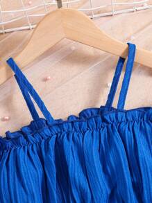 2pcs/Set Young Girls Vacation Ruffle Puff Sleeve Top + Ruffled High-Waist Skirt, Sweet Snug Fit And Playful, Suitable For Vacation, Travel And Beach Party, Fits 4-7 Years Old Girls, Spring/Summer