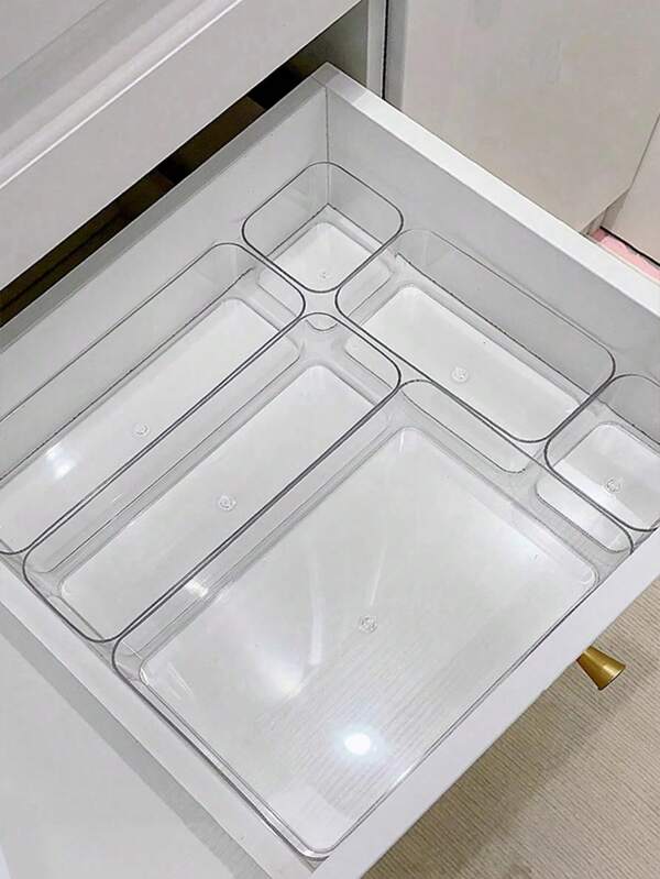 1/4Pieces Of Transparent Drawer Storage Box, Cosmetics Storage Box, Drawer Compartment Sorting Storage Box, Desktop Sorting Box, Convenient For Storing Facial Mask, Lipstick, Perfume, Makeup Brush, Eye Shadow, Skin Care Products, Kitchen Tools, Snacks, Learning Stationery, Room Decoration, Home Decoration, Bathroom Decoration, Dressing Cabinet Sorting Storage Box