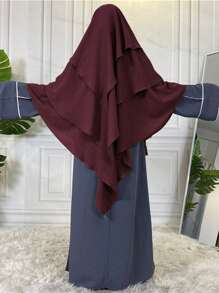 1 chiếc áo choàng dài ba lớp có mũ trùm đầu thanh lịch cho nữ Chador, Khimar, khăn choàng chống nắng thoáng khí, thích hợp mặc ngoài trời thường ngày trong mọi mùa - màu đặc - Xem 28