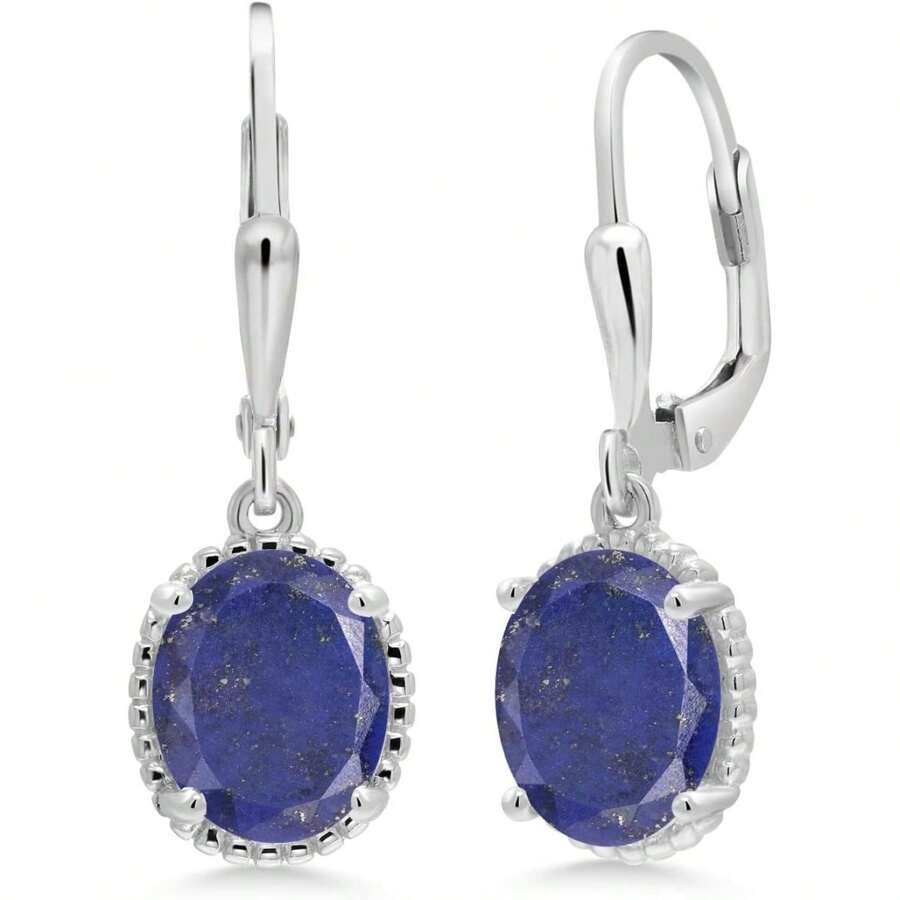 YISHEN 925 Sterling Silver 9X7MM Oval Gemstone Birthstone Leverback Drop Dangle Earrings For Women