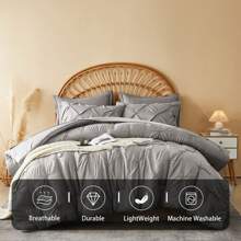 5/7pcs Bed In A Bag Luxurious Comforter Sets, All Season Bedding Sets With 1 Quilt, 1/2 PillowShams, Flat Sheet, Fitted Sheet, 1/2 Pillowcases, Burnt Orange, Green, Yellow, Easy Care, Machine Washable, Valentine'S Day Gift, For Boys And Girls - 灰色-74 - 查看 2