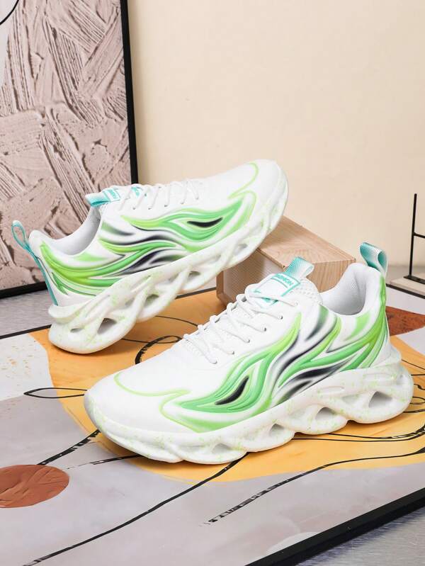 New Spring/Summer Men's Lightweight Comfortable Lace-Up Textured Sole Balanced Shock Absorption Flame Color Splice Street Fashion Daily Casual Sports Shoes