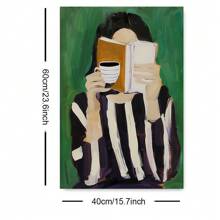 1pc Framed/Unframed Green Modern Striped Reading Woman Wall Art Poster Canvas Print Book Coffee Club Abstract Striped Woman Portrait Painting Aesthetic Decor, Suitable For University Dorm, Apartment, Bedroom, Living Room, Minimalist Home Decor - Multicolor - View 10