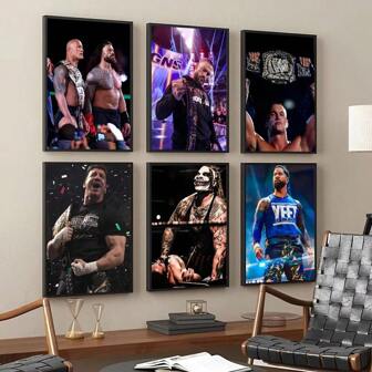 1 pièce/3 pièces Affiches d'art mural avec cadre optionnel. Affiche populaire de catch à haut niveau mondial WWE pour décoration murale de café, bar ou pièce