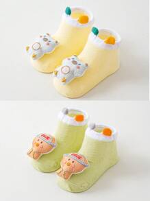 2 Pairs Soft & Breathable Newborn Baby Socks, Lightweight Summer Style, Anti-Slip Sole Design, Ultra-Lightweight Silk-Like, Infant Socks