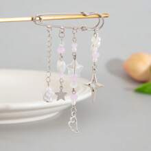 1 Pc Women Lovely Playful Elegant Heart Bow Star Tassel Brooch Pendant, Delicate Accessories For Daily Party And Gift, Warm And Gentle - White K - View 1