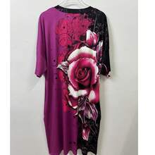 大码女式 V 领中长款碎花休闲宽松流行中长连衣裙，欧美风格