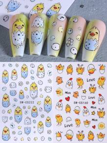 2 PCS Easter Theme 3D Nail Art Stickers Lovely Chicks Egg Glass Cup Nail Decals 3D Self Adhesive Stickers Manicure Nail Decoration For Women Girl In Spring